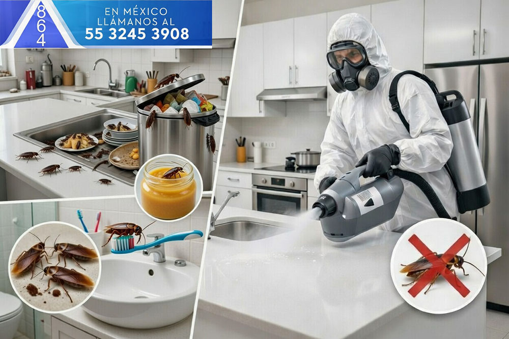 Fumigacion de cucarachas profesional en CDMX antes y despues del tratamiento con equipo ULV